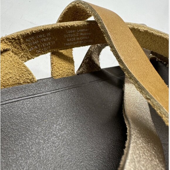 OluKai Awe Awe Sandals Leather Strappy Shoes Open Toe Brown Gold Womens Size 7 - Picture 10 of 12